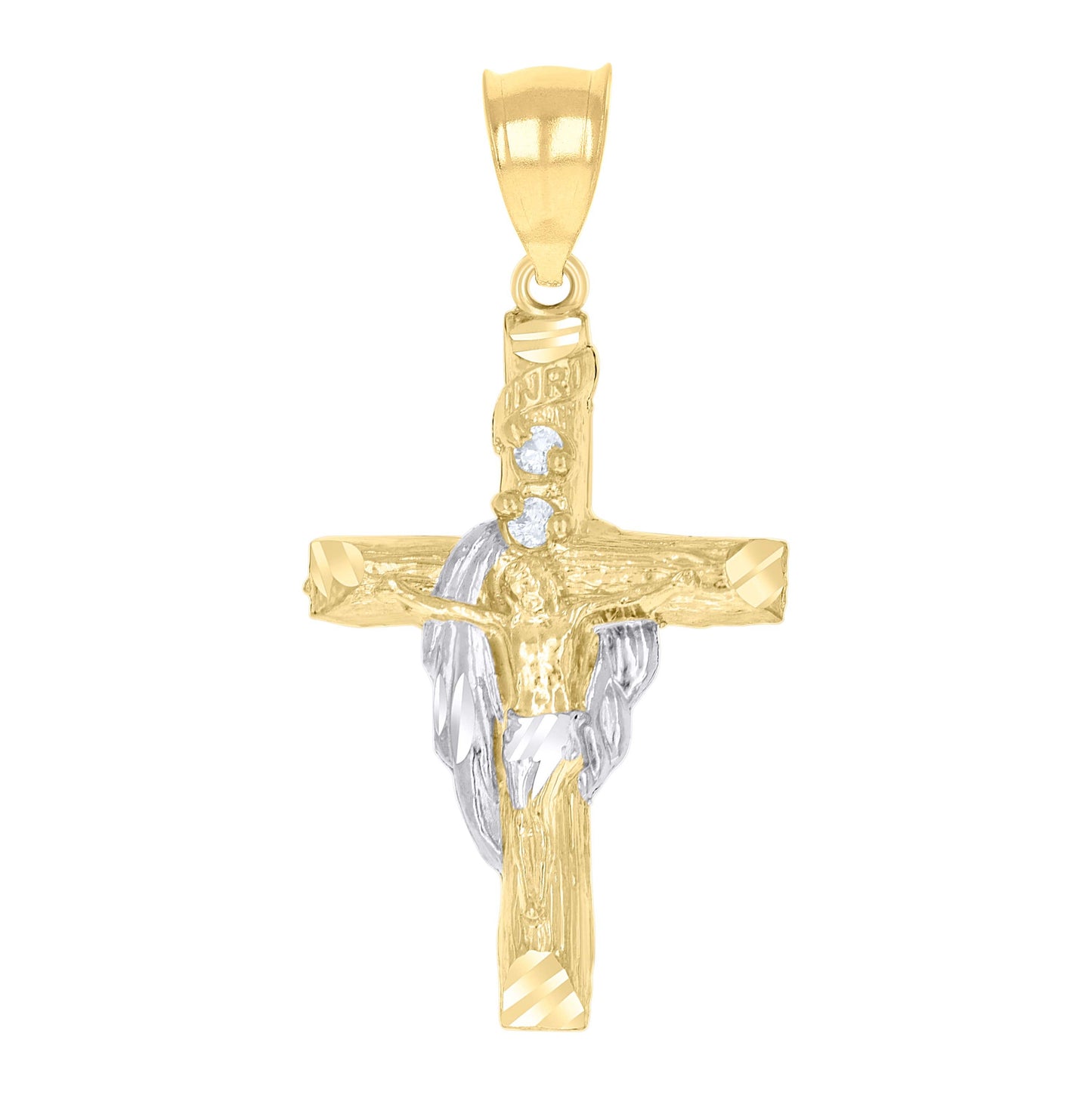 10K Two-Tone Gold Unisex Cubic-Zirconia Crucifix Cross Religious Charm Pendant