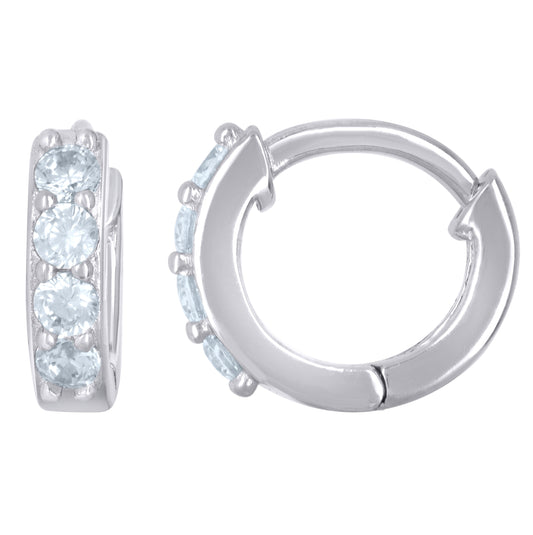 Sterling Silver Womens Cubic-Zirconia Single Row Hoop Huggies Earrings