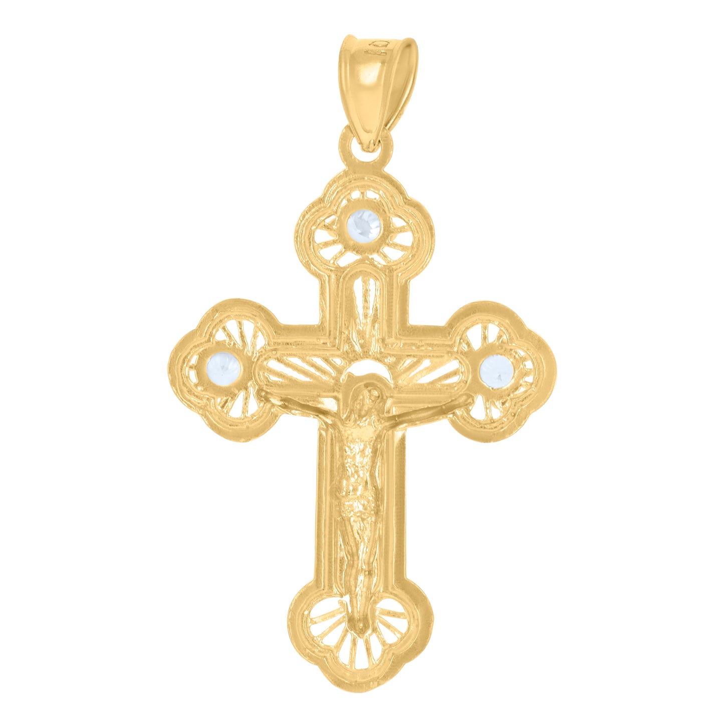 10K Two-Tone Gold Unisex Cubic-Zirconia Crucifix Cross Religious Charm Pendant