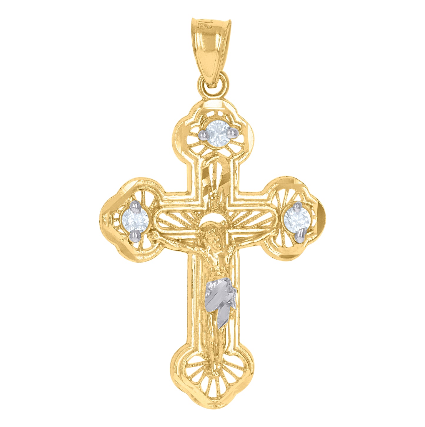 10K Two-Tone Gold Unisex Cubic-Zirconia Crucifix Cross Religious Charm Pendant