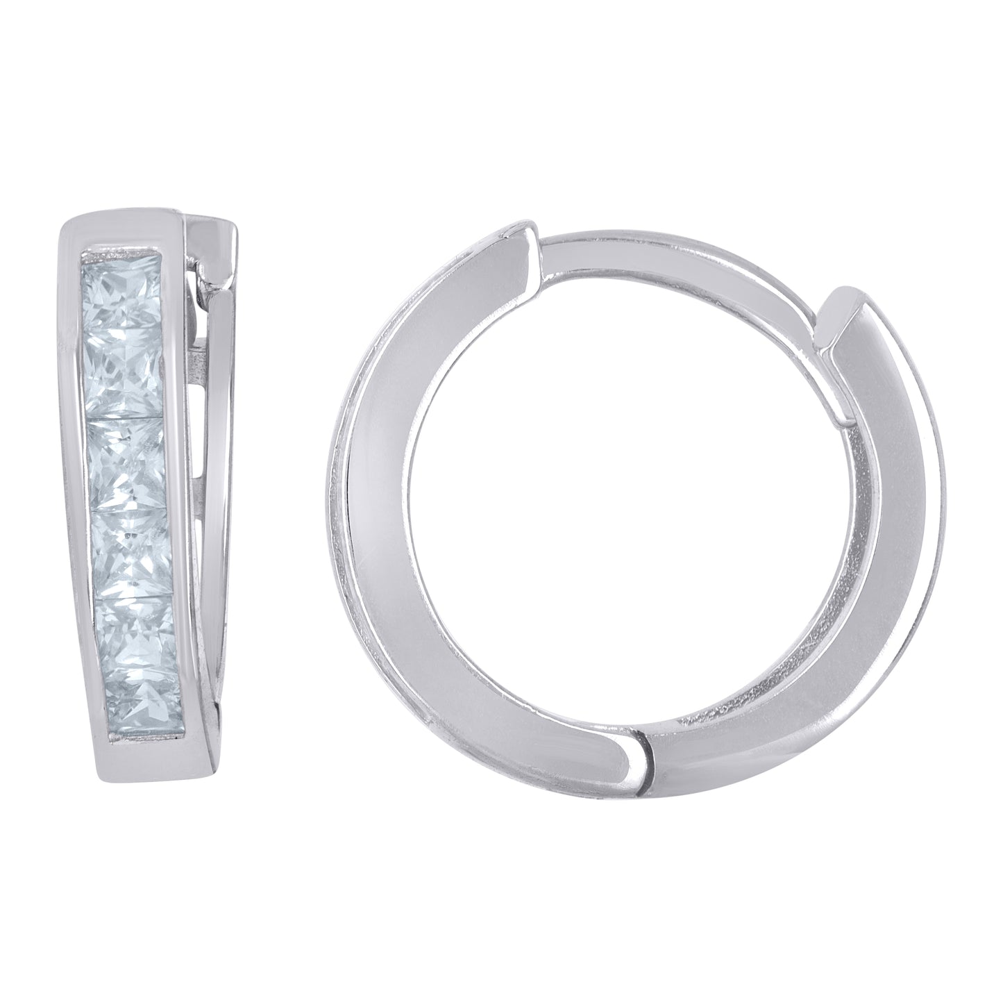 Sterling Silver Womens Princess Cut Cubic-Zirconia Single Row Hoop Huggies Earrings