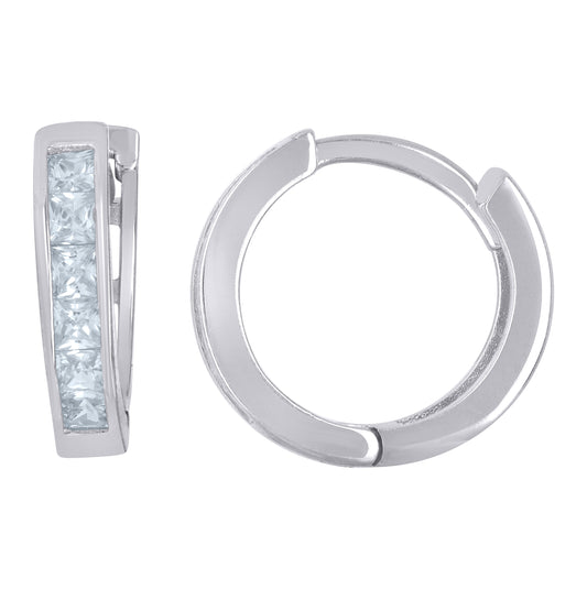 Sterling Silver Womens Princess Cut Cubic-Zirconia Single Row Hoop Huggies Earrings