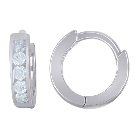 Sterling Silver Womens Cubic-Zirconia Single Row Hoop Huggies Earrings