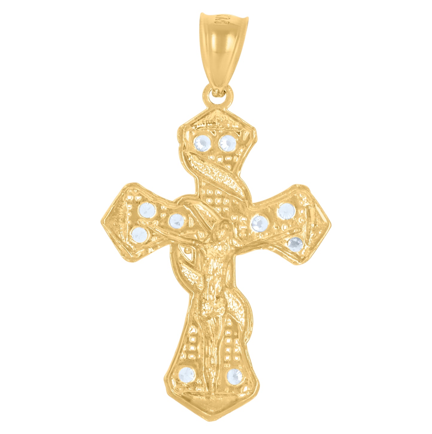 10K Two-Tone Gold Unisex Cubic-Zirconia Crucifix Cross Religious Charm Pendant