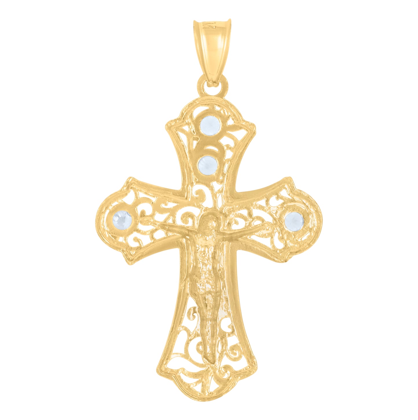10K Two-Tone Gold Unisex Cubic-Zirconia Crucifix Cross Religious Charm Pendant