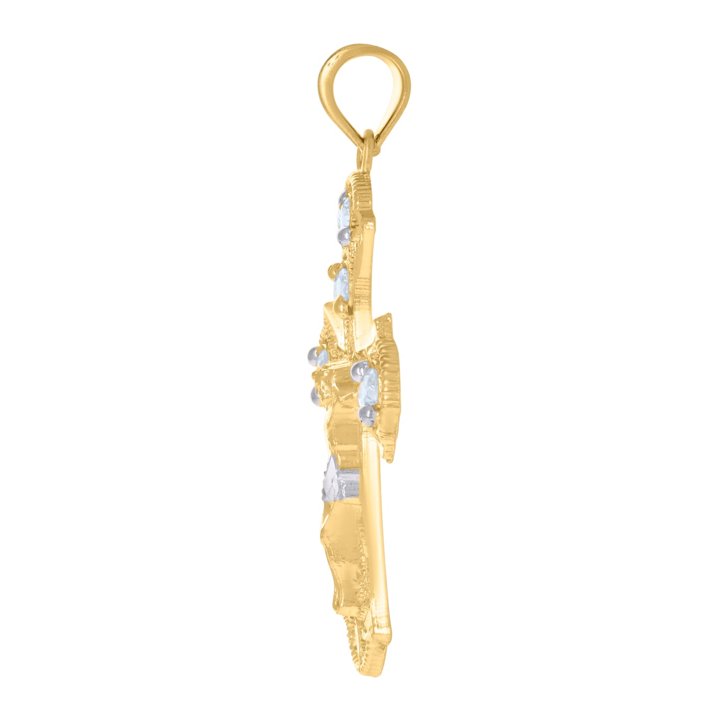 10K Two-Tone Gold Unisex Cubic-Zirconia Crucifix Cross Religious Charm Pendant