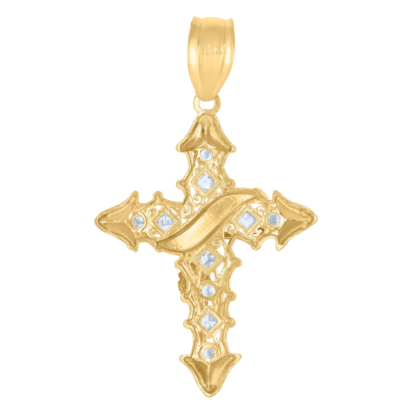 10K Two-Tone Gold Unisex Princess Cut Round Cubic-Zirconia Crucifix Cross Religious Charm Pendant