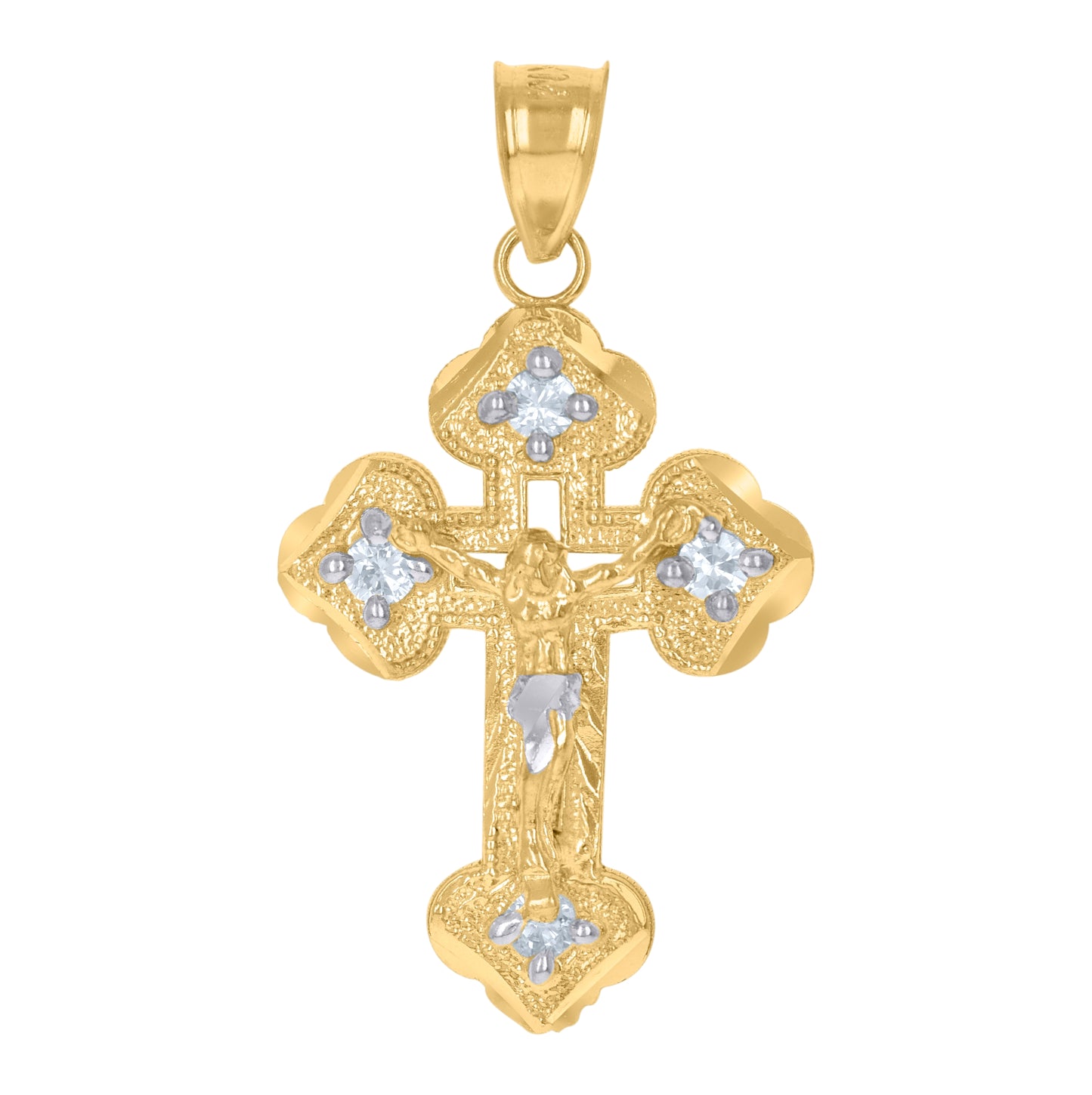 10K Two-Tone Gold Unisex Cubic-Zirconia Crucifix Cross Religious Charm Pendant