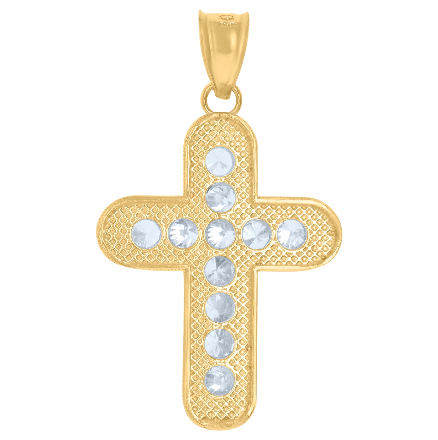 10K Two-Tone Gold Unisex Cubic-Zirconia Crucifix Cross Religious Charm Pendant