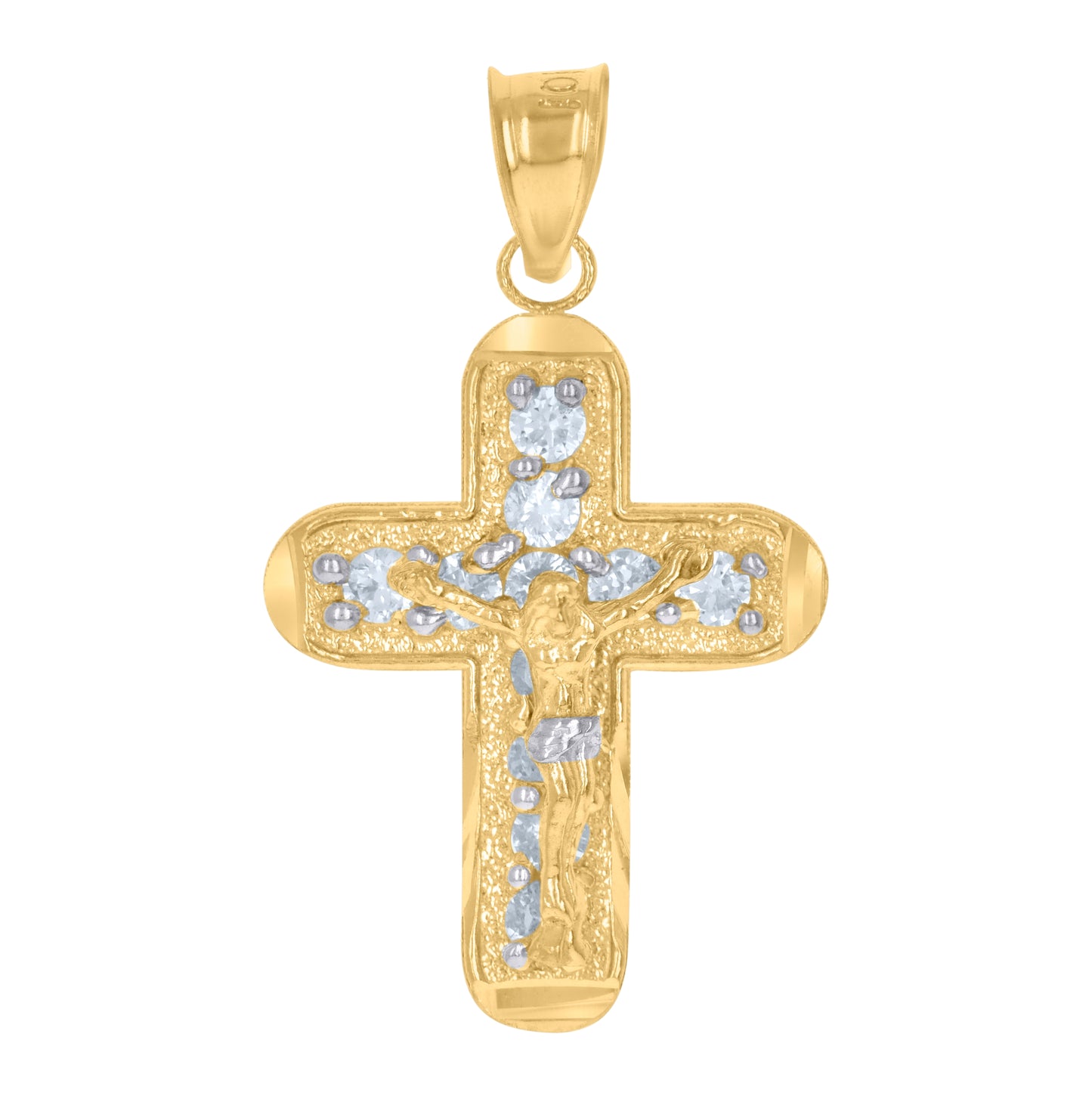 10K Two-Tone Gold Unisex Cubic-Zirconia Crucifix Cross Religious Charm Pendant
