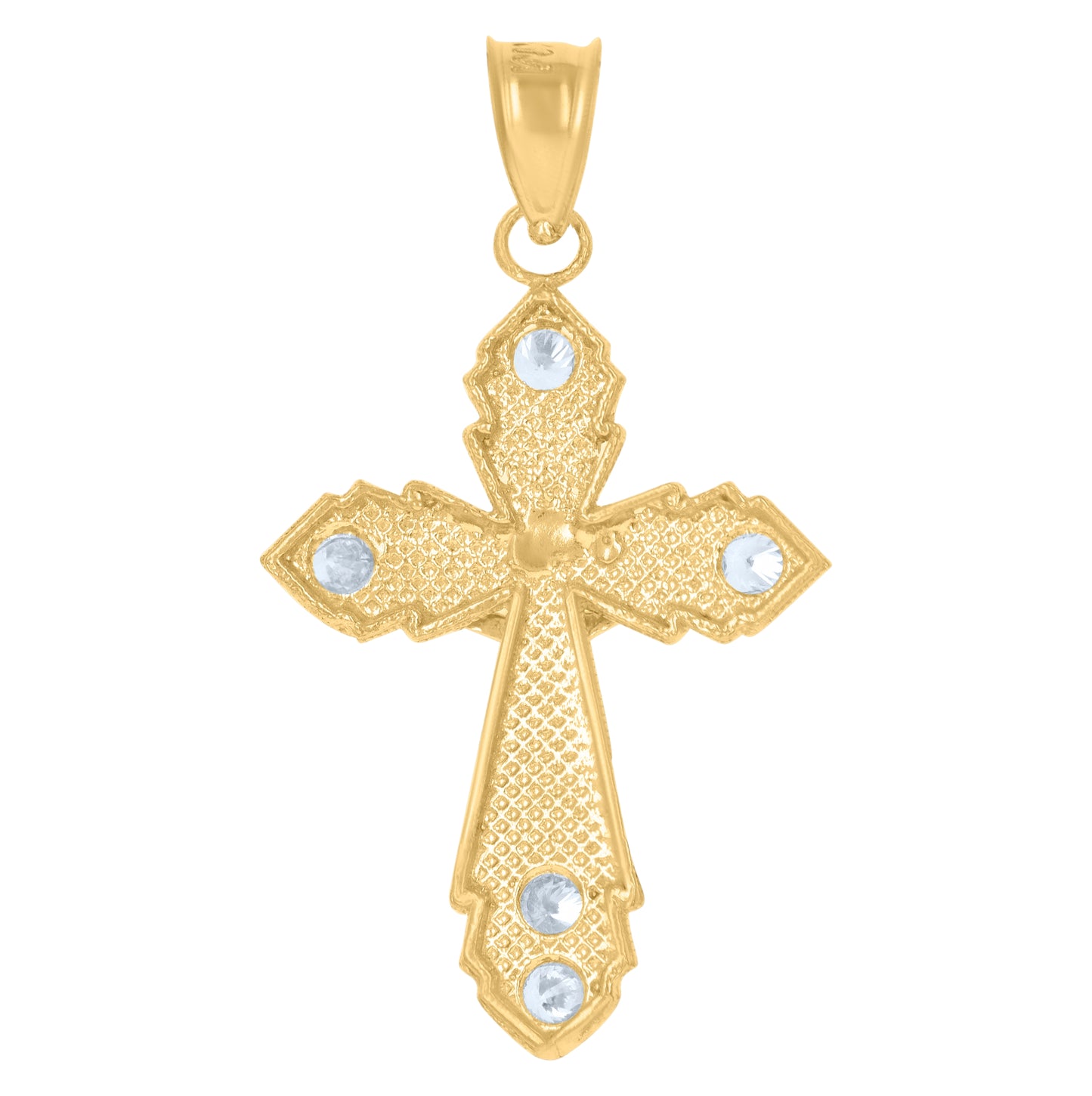 10K Two-Tone Gold Unisex Cubic-Zirconia Crucifix Cross Religious Charm Pendant