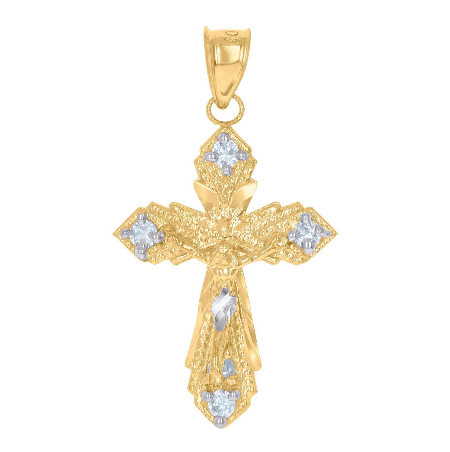 10K Two-Tone Gold Unisex Cubic-Zirconia Crucifix Cross Religious Charm Pendant