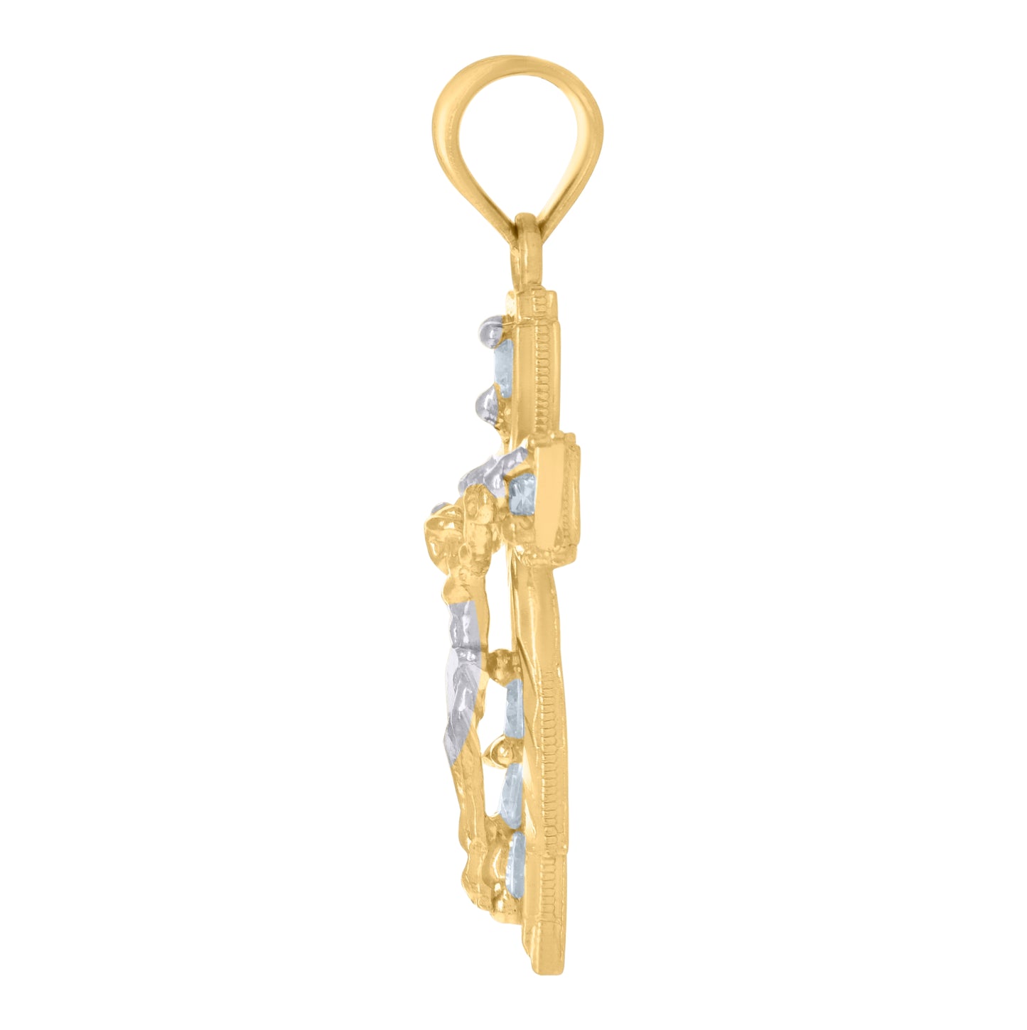 10K Two-Tone Gold Unisex Cubic-Zirconia Crucifix Cross Religious Charm Pendant