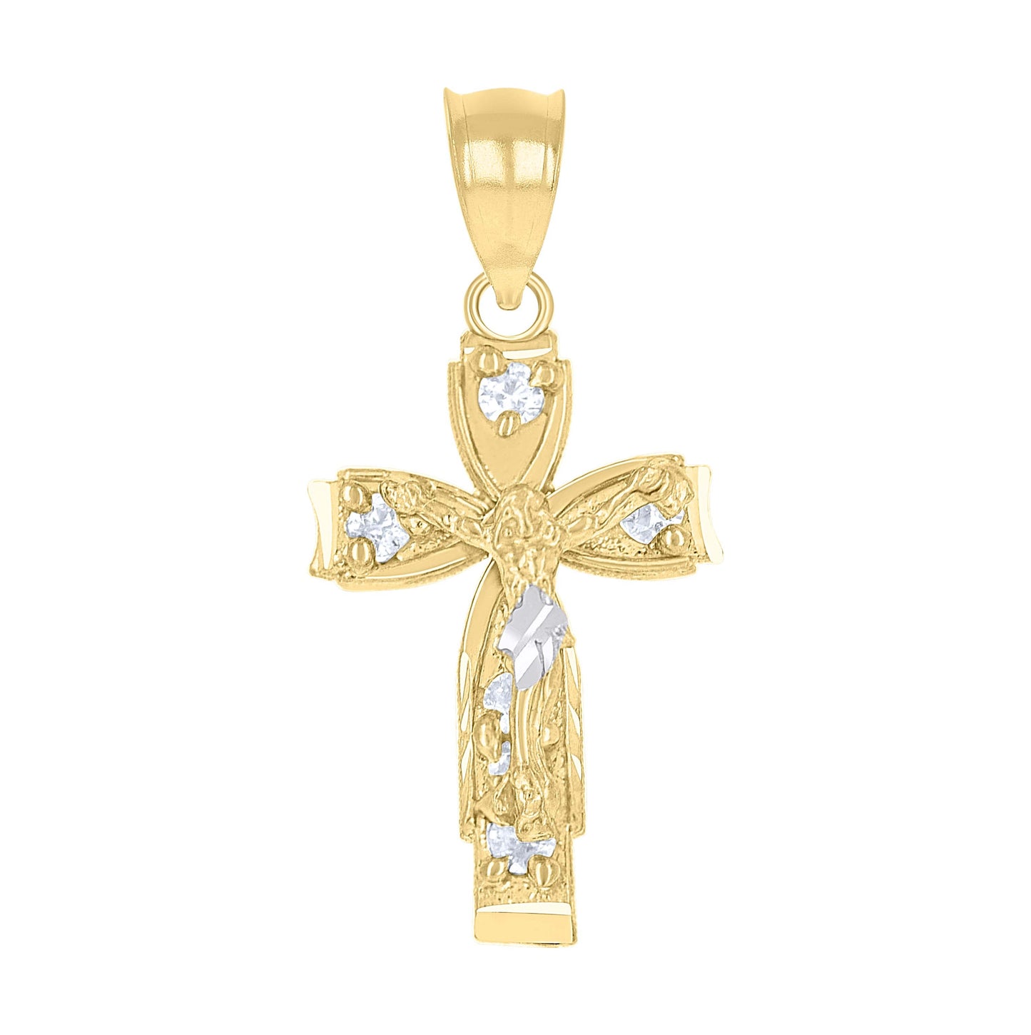 10K Two-Tone Gold Unisex Cubic-Zirconia Crucifix Cross Religious Charm Pendant
