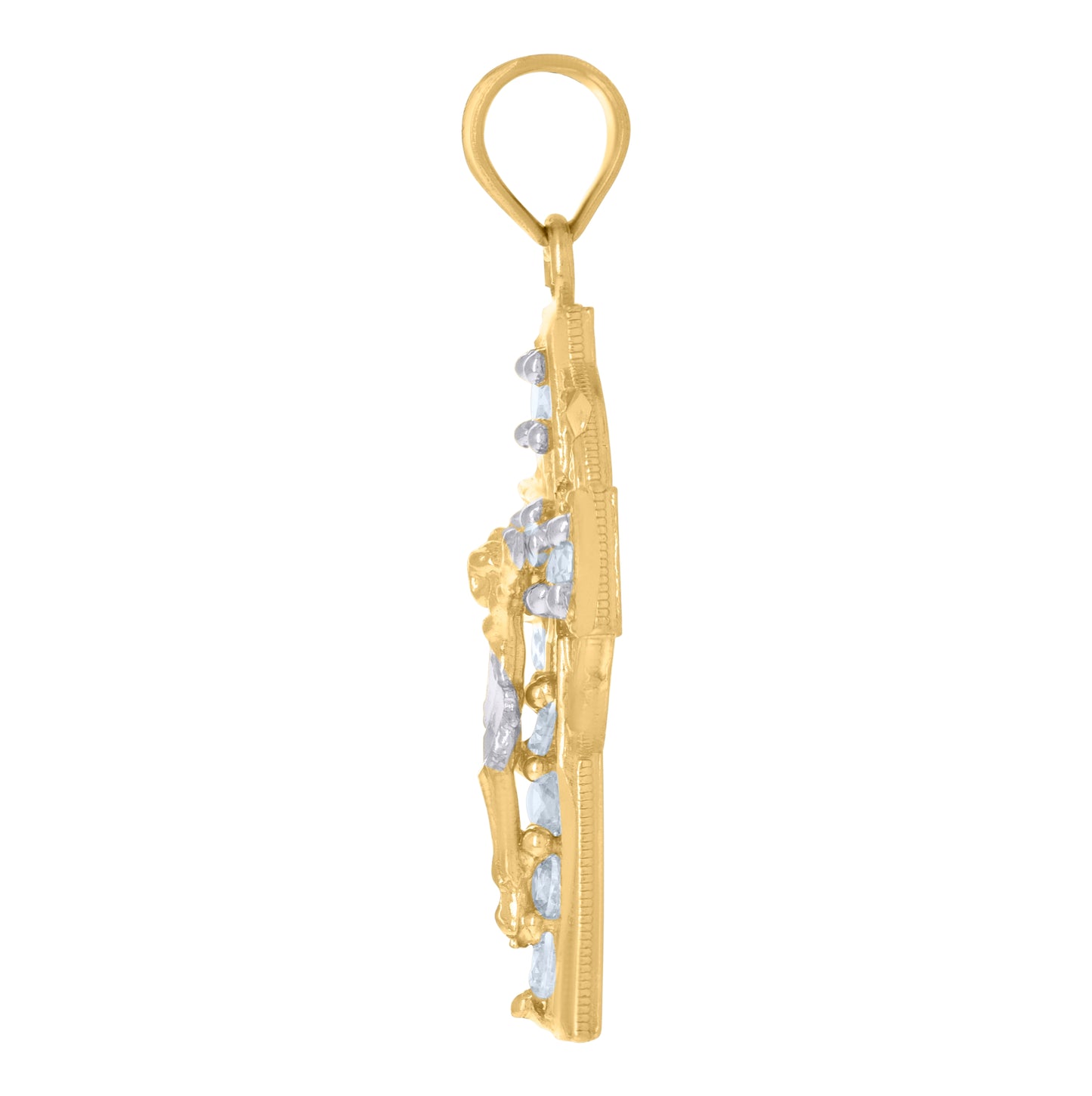 10K Two-Tone Gold Unisex Cubic-Zirconia Crucifix Cross Religious Charm Pendant