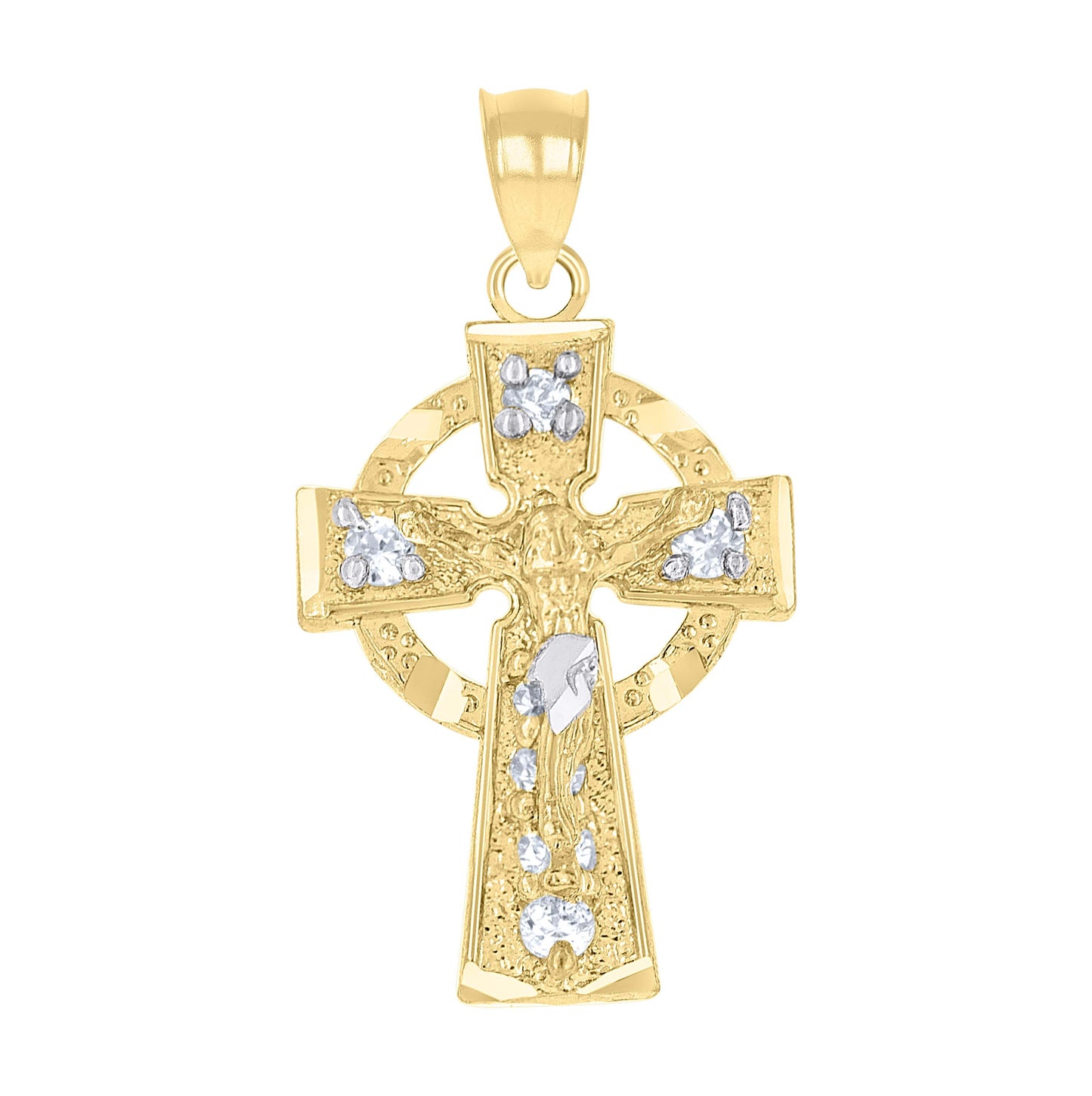 10K Two-Tone Gold Unisex Cubic-Zirconia Crucifix Cross Religious Charm Pendant