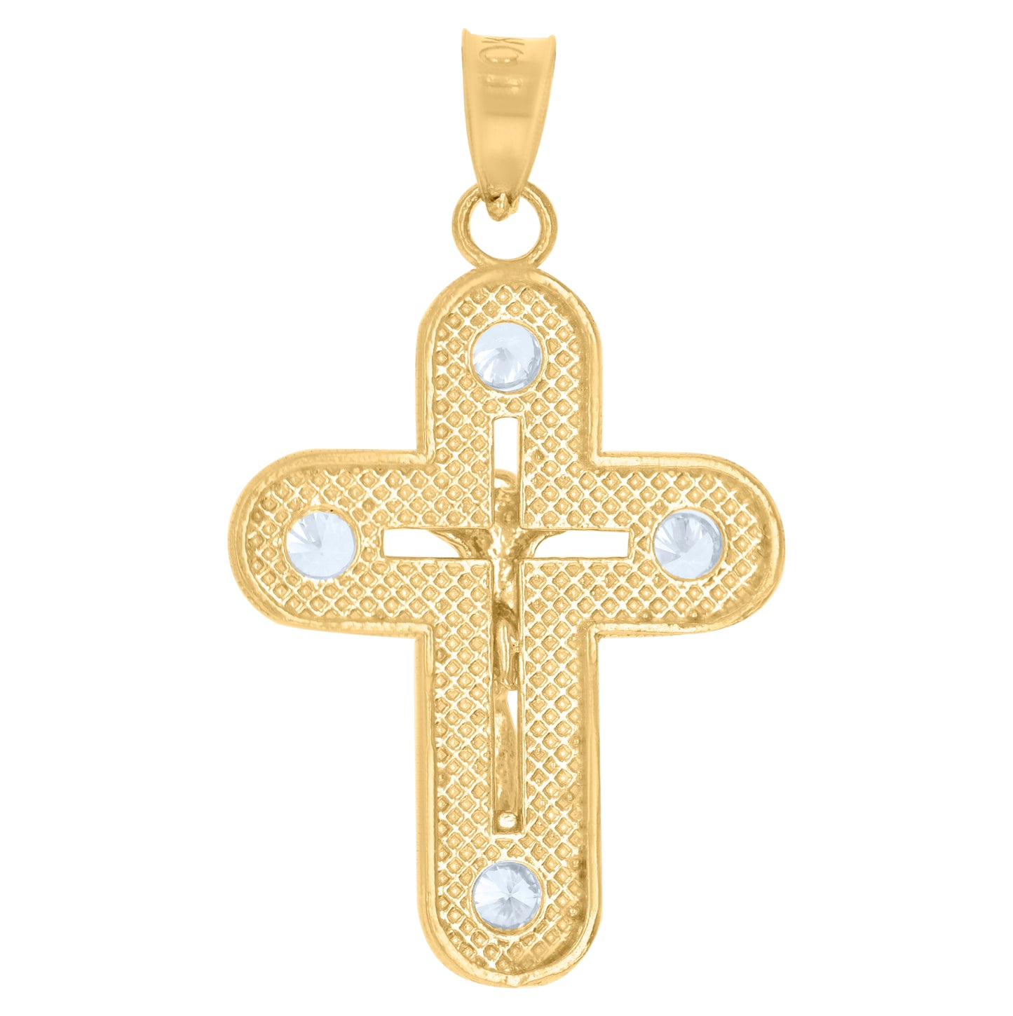 10K Two-Tone Gold Unisex Cubic-Zirconia Crucifix Cross Religious Charm Pendant