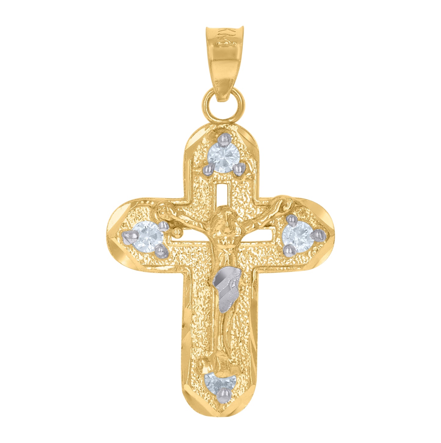 10K Two-Tone Gold Unisex Cubic-Zirconia Crucifix Cross Religious Charm Pendant
