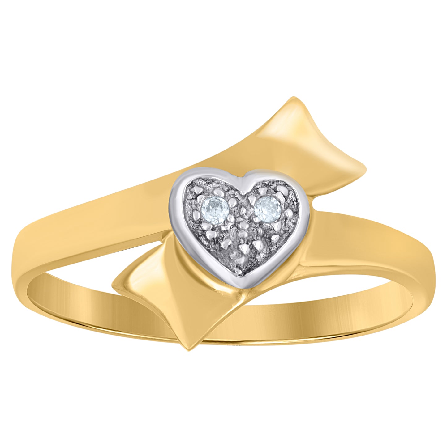 10K Two-Tone Gold Womens Cubic-Zirconia Heart Ring