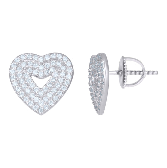 Sterling Silver Womens Cubic-Zirconia Heart Stud Earrings