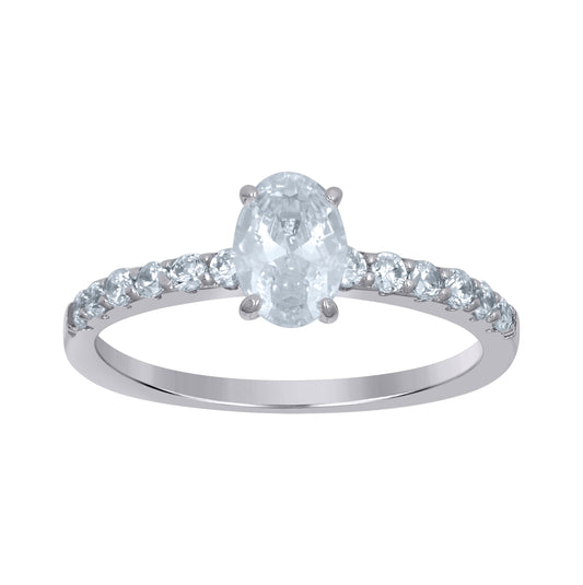 Sterling Silver Womens Oval Solitaire Cubic-Zirconia Oval Bridal Anniversary Engagement Wedding Ring
