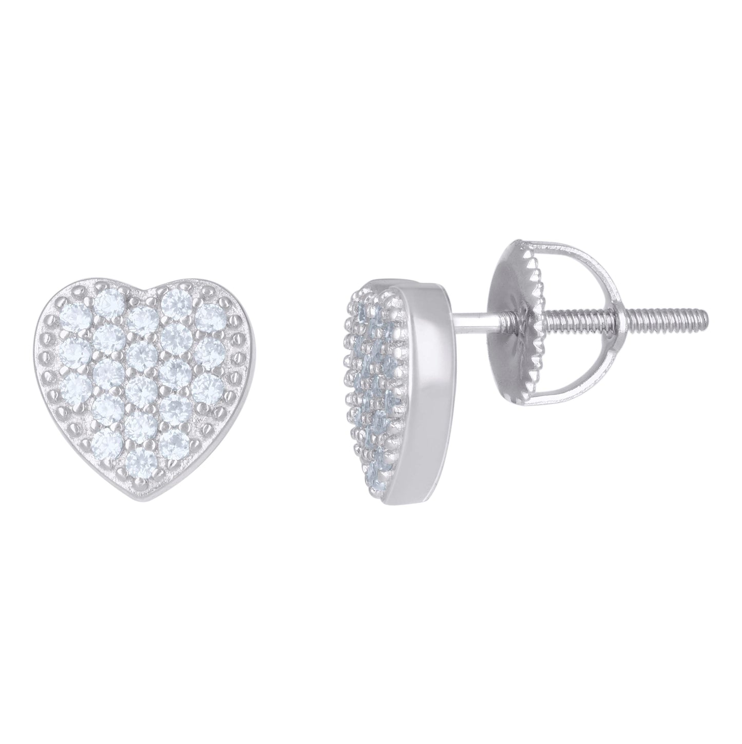 Sterling Silver Womens Cubic-Zirconia Heart Stud Earrings