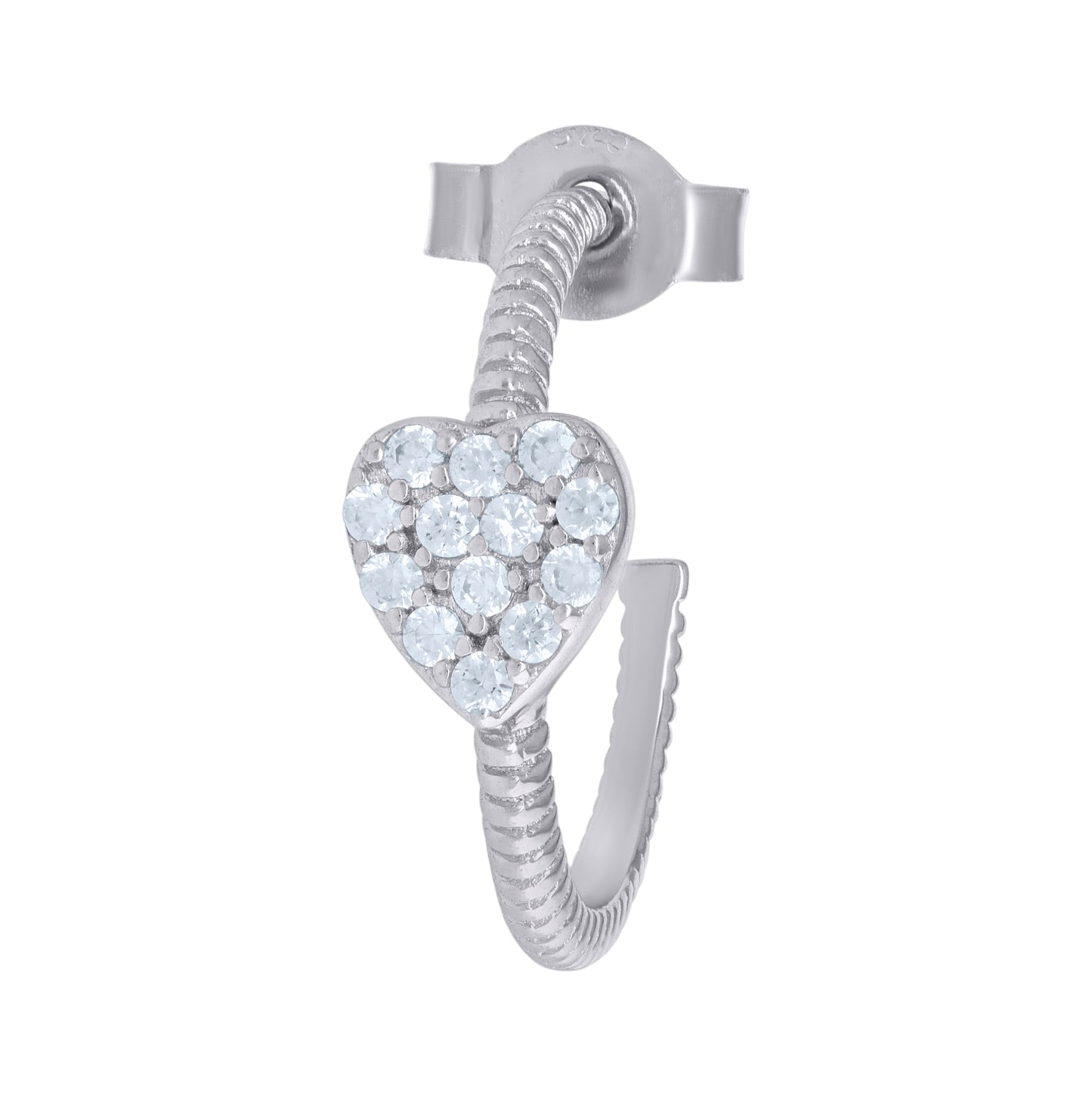 Sterling Silver Womens Cubic-Zirconia Heart Hoop Earrings