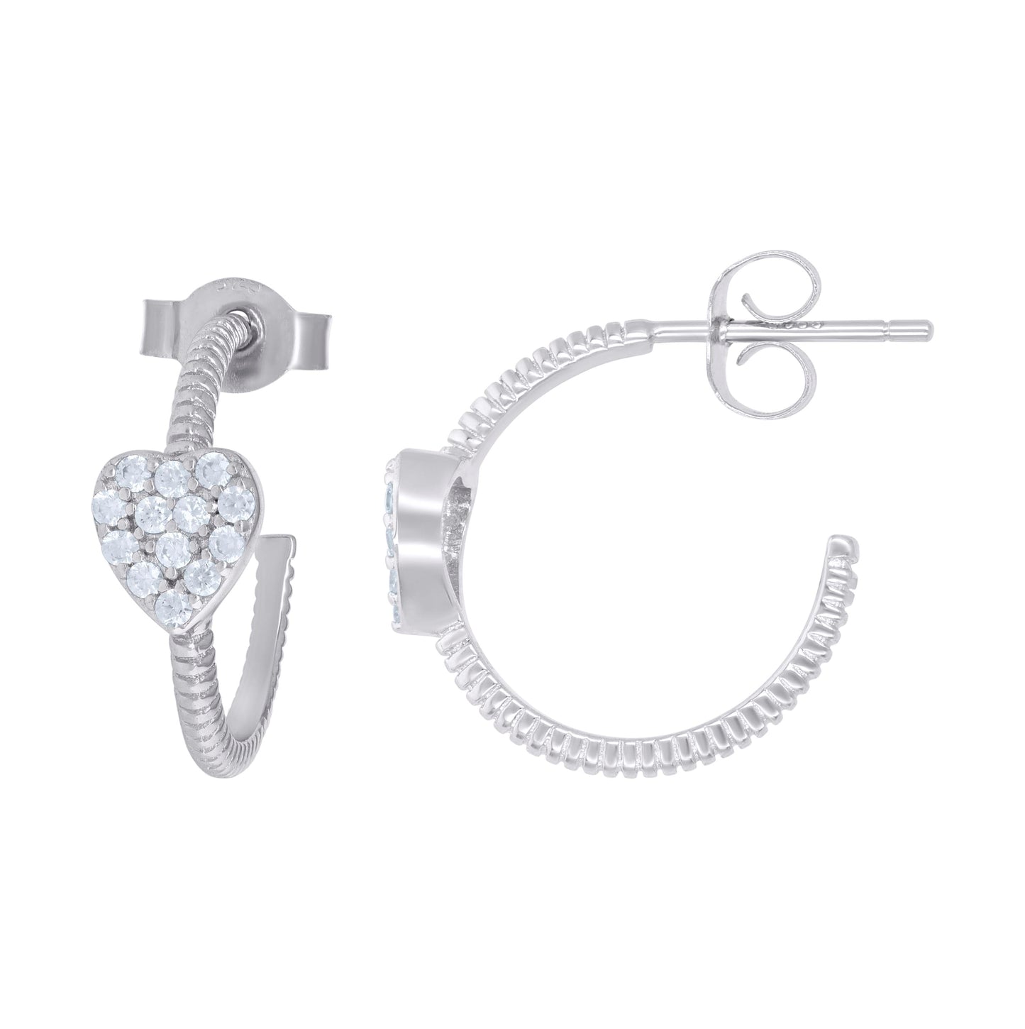 Sterling Silver Womens Cubic-Zirconia Heart Hoop Earrings