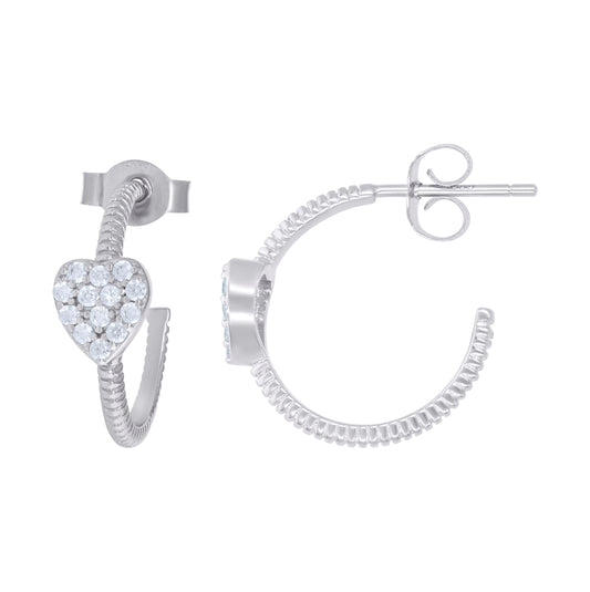 Sterling Silver Womens Cubic-Zirconia Heart Hoop Earrings