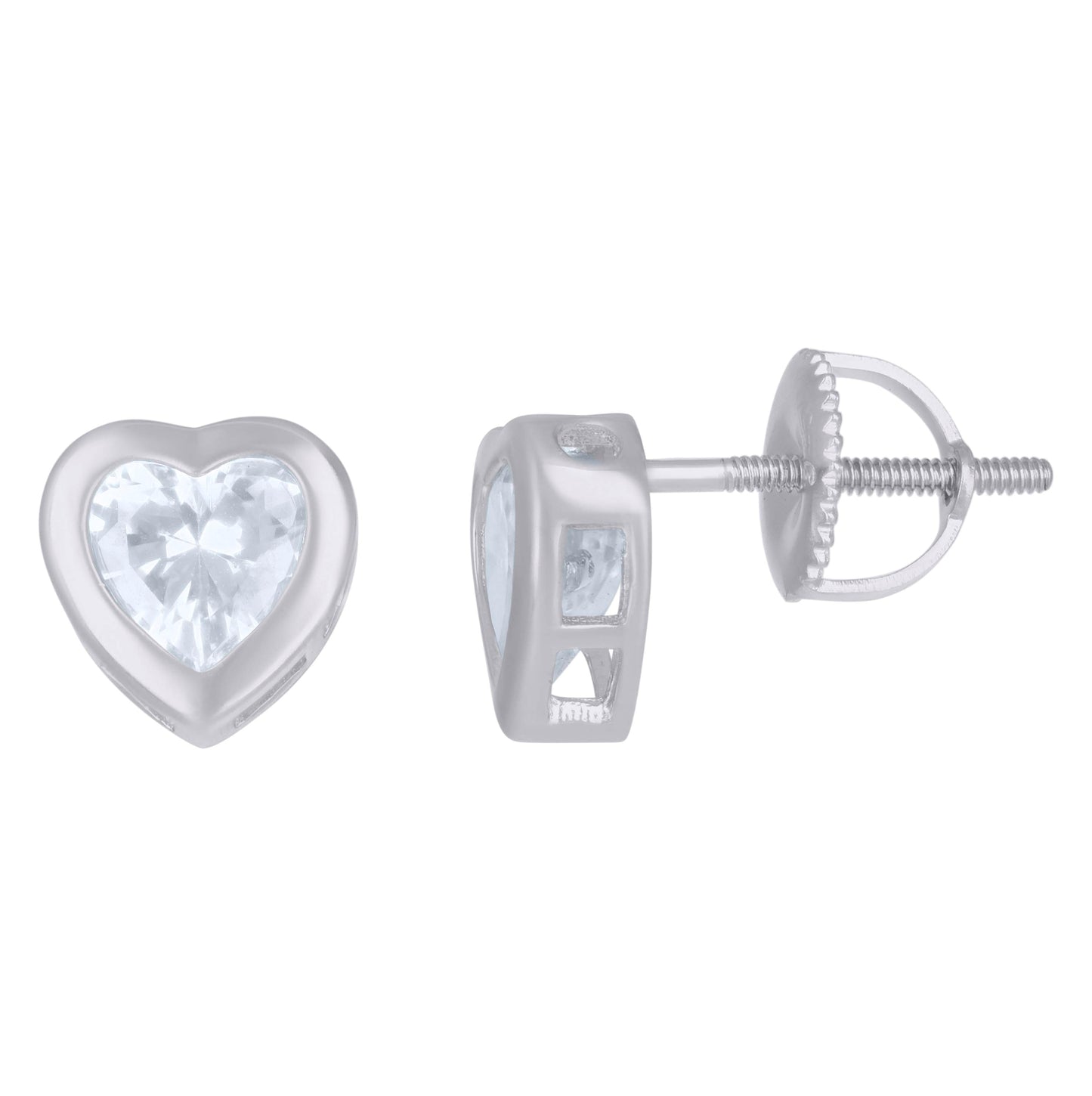 Sterling Silver Womens Heart Cubic-Zirconia Heart Stud Earrings