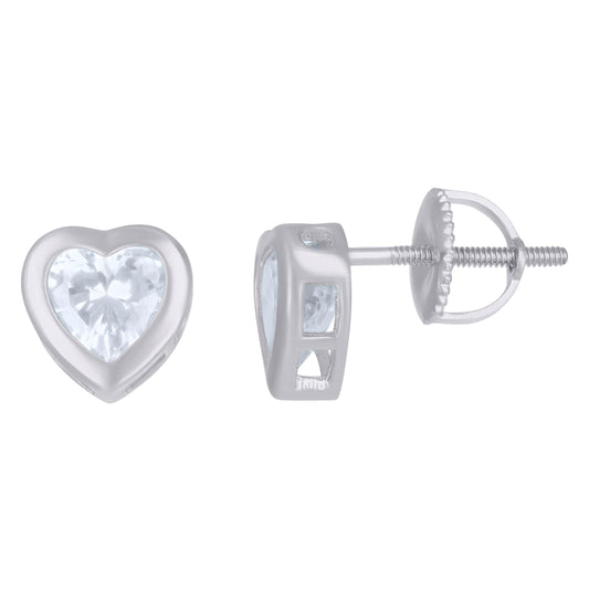 Sterling Silver Womens Heart Cubic-Zirconia Heart Stud Earrings