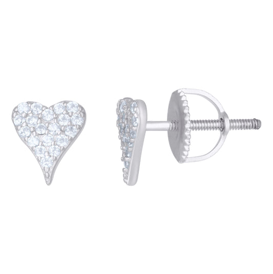 Sterling Silver Womens Cubic-Zirconia Heart Stud Earrings