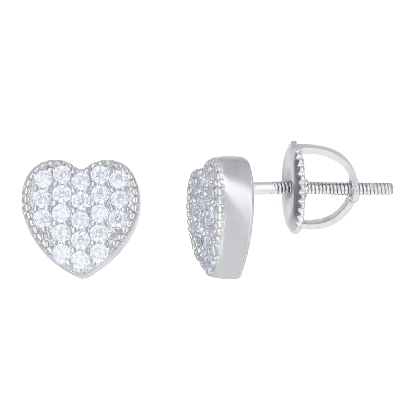 Sterling Silver Womens Cubic-Zirconia Heart Stud Earrings