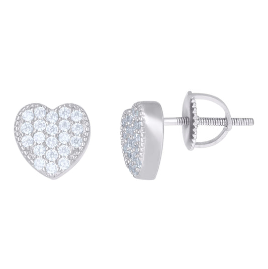 Sterling Silver Womens Cubic-Zirconia Heart Stud Earrings