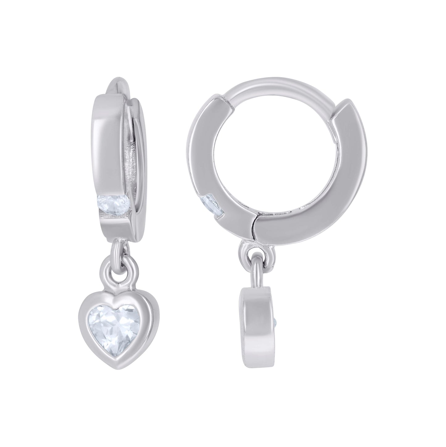 Sterling Silver Womens Heart Round Cubic-Zirconia Heart Endless Dangle Hoop Earrings