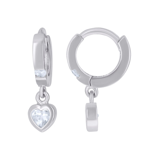 Sterling Silver Womens Heart Round Cubic-Zirconia Heart Endless Dangle Hoop Earrings