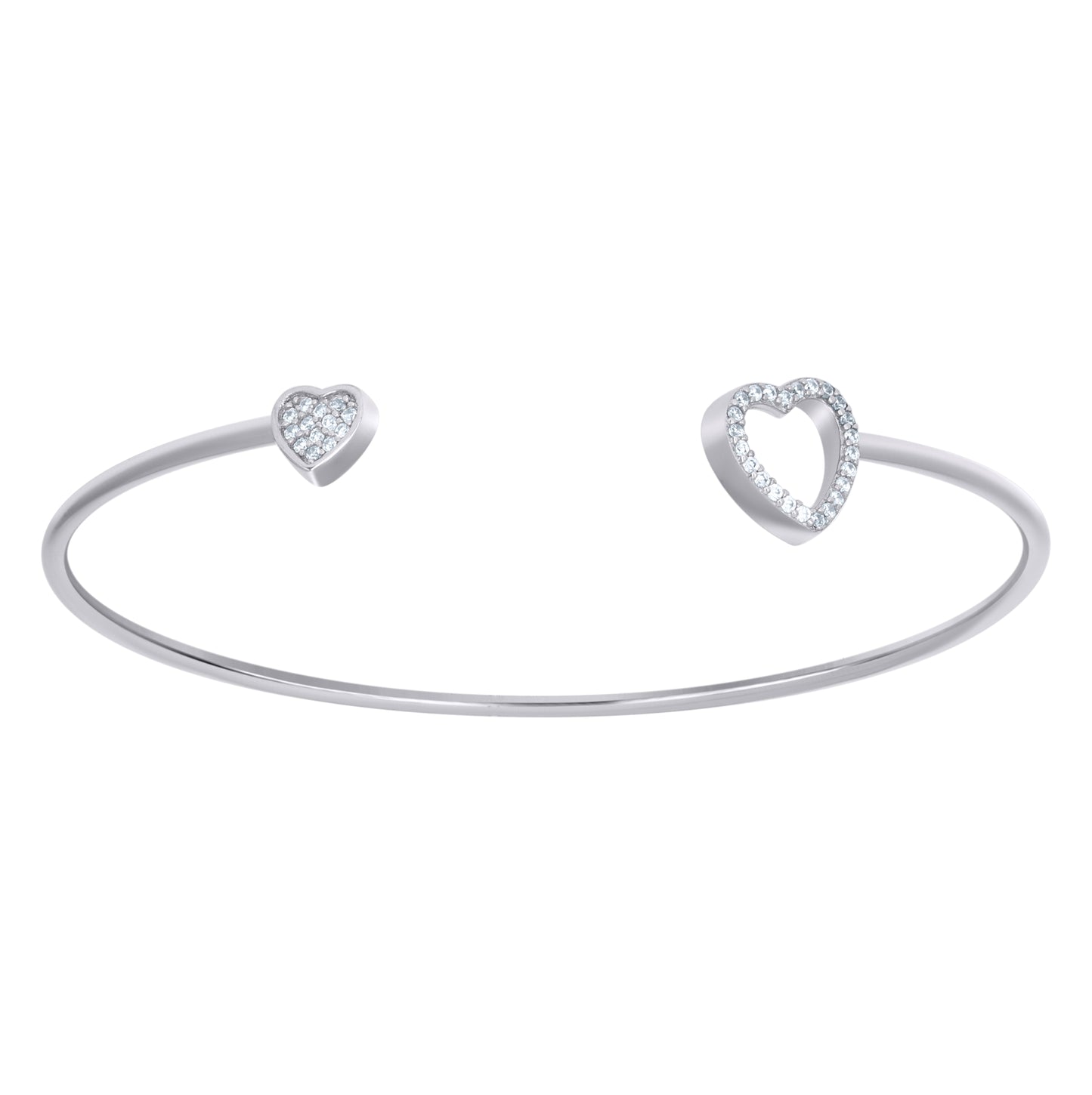 Sterling Silver Womens Cubic-Zirconia Heart Cuff Bangle