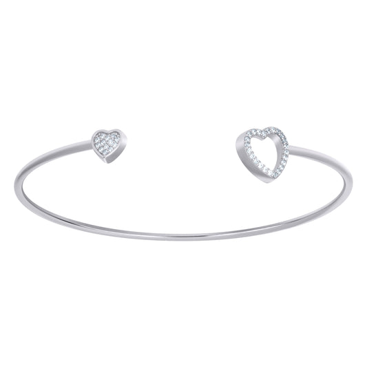 Sterling Silver Womens Cubic-Zirconia Heart Cuff Bangle