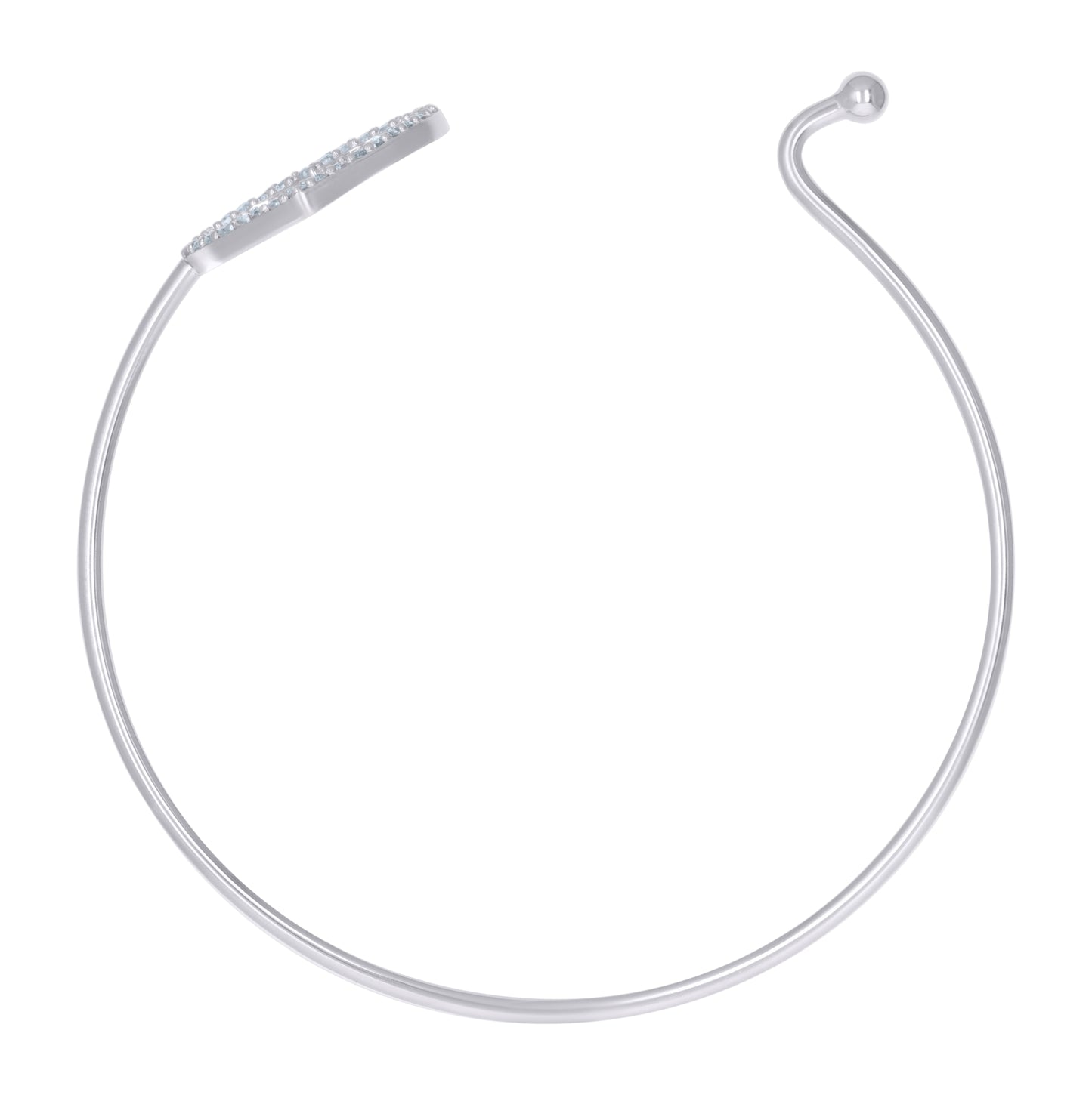 Sterling Silver Womens Cubic-Zirconia Heart Cuff Bangle