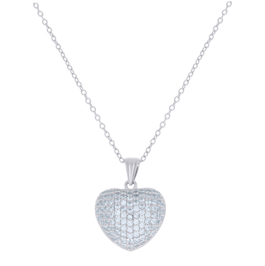 Sterling Silver Womens Cubic-Zirconia Heart Charm Necklace
