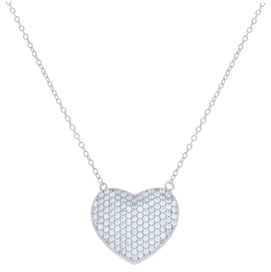 Sterling Silver Womens Cubic-Zirconia Heart Charm Necklace