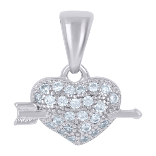 Sterling Silver Womens Cubic-Zirconia Heart Charm Pendant