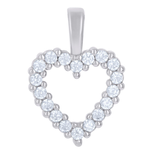 Sterling Silver Womens Cubic-Zirconia Heart Charm Pendant