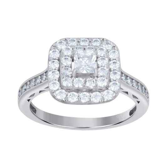 Sterling Silver Womens Princess-Cut Solitaire Cubic-Zirconia Square Head Bridal Anniversary Engagement Wedding Ring