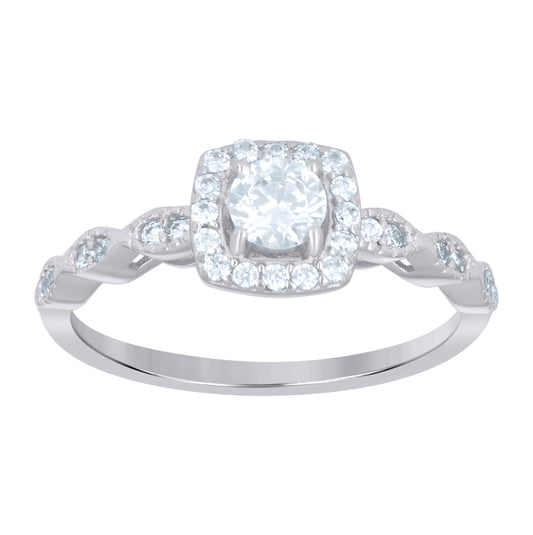 Sterling Silver Womens Solitaire Cubic-Zirconia Square Head Bridal Anniversary Engagement Wedding Ring