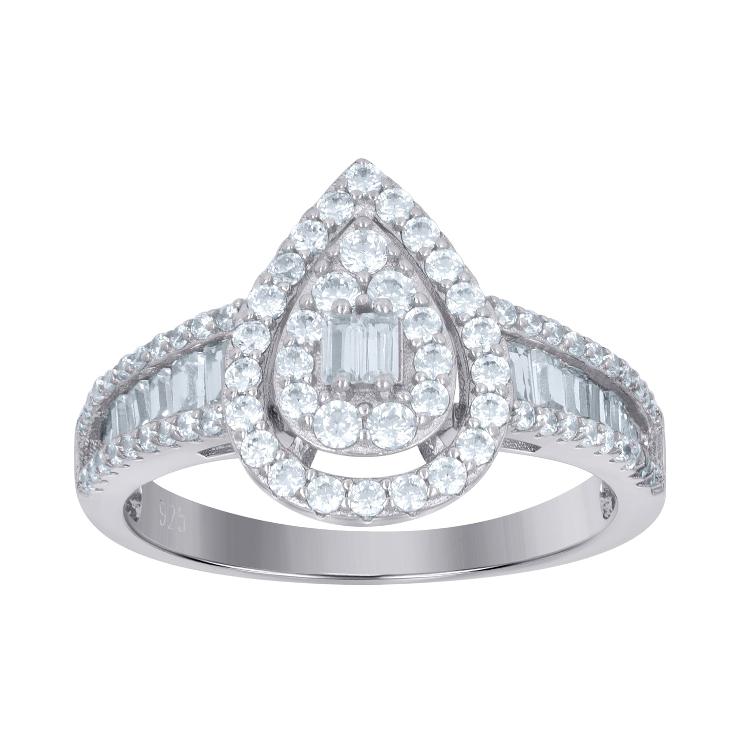 Sterling Silver Womens Baguette Solitaire Cubic-Zirconia Teardrop Bridal Anniversary Engagement Wedding Ring