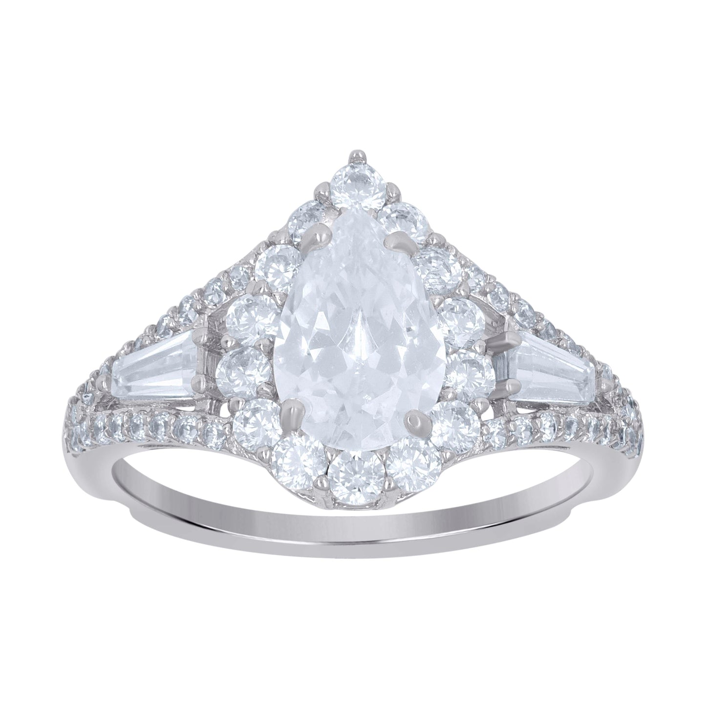 Sterling Silver Womens Pear Solitaire Cubic-Zirconia Teardrop Bridal Anniversary Engagement Wedding Ring