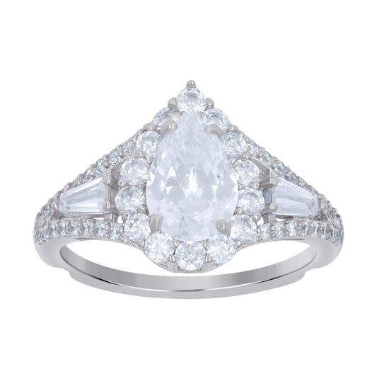 Sterling Silver Womens Pear Solitaire Cubic-Zirconia Teardrop Bridal Anniversary Engagement Wedding Ring