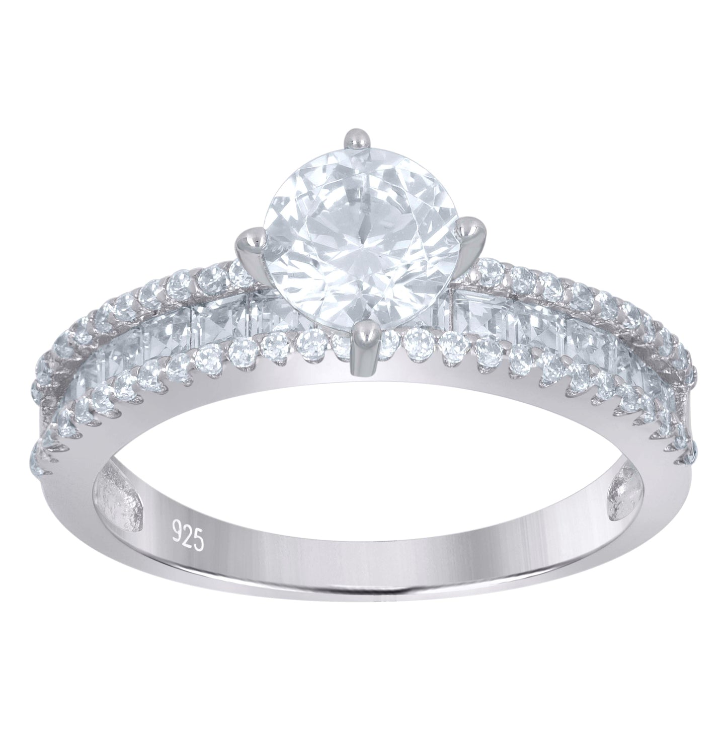Sterling Silver Womens Princess-Cut Solitaire Cubic-Zirconia Bridal Anniversary Engagement Wedding Ring