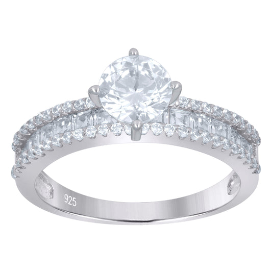 Sterling Silver Womens Princess-Cut Solitaire Cubic-Zirconia Bridal Anniversary Engagement Wedding Ring